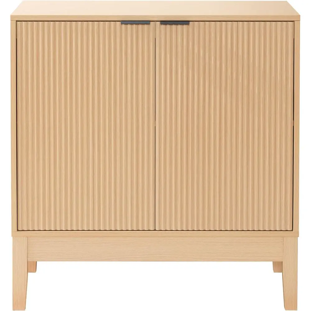

2-Door Natural Storage Cabinet with Reeded Panels and Adjustable Shelves