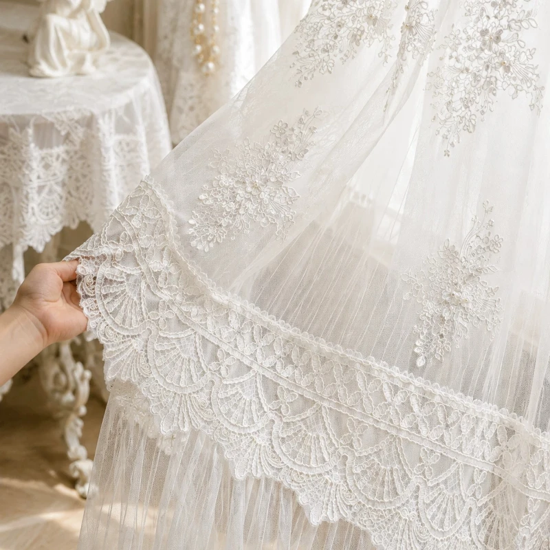 French Lace White Window Screen Curtains for Splicing Living Room Bedroom French Window Balcony Window Customized Tulle