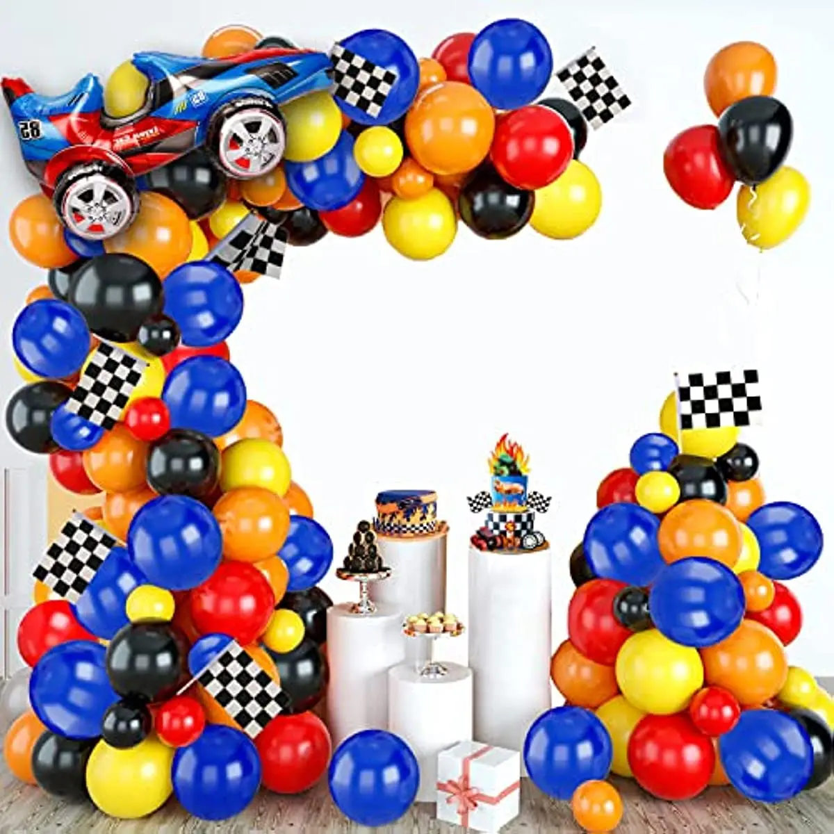 121 Pcs Racing Car Balloons Arch Garland Kit Race Car Foil Balloons for Finish Line Race Car Monster Truck Party Supplies