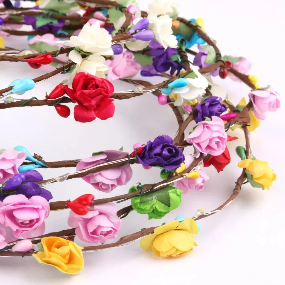 Diadema de flores con luz LED para el cabello, corona brillante con flores, 10/20/40/60 piezas, para cumpleaños, bodas y fiestas
