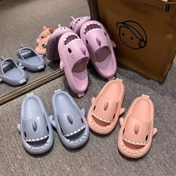 2024 Women Lovely Shark Slippers Girl Bedroom Soft Sandals Female Concise Solid Color Slides Couple Outdoor Thick EVA Flip Flops