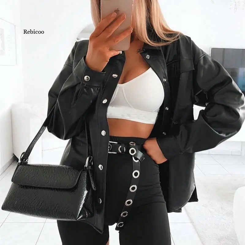 

Streetwear Black PU Women Leather Jacket Autumn Coat Women Jacket Esthetic Gothic Vintage Outfits Fashion Tops