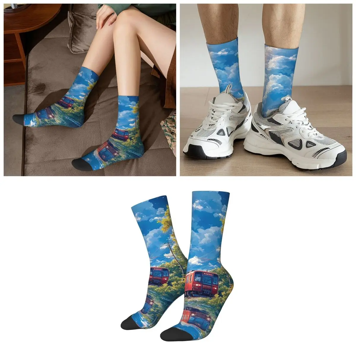 Train Reflects In The River And Water Socks Harajuku Super Soft Stockings All Season Long Socks for Unisex Valentine's Day Gifts