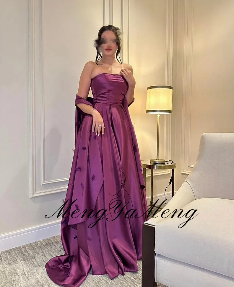 Zhuishu vestido de noite saudita, sem alças, cetim de seda, elegante, roxo, formal, evento, personalizado, longo, vestido de festa de baile, 2026