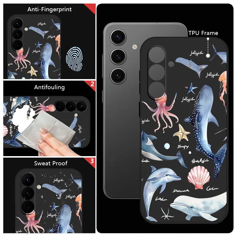 Dolphin Shark Print TPU Phone Case For Samsung Galaxy S24 S25 FE S25 S23 S22 Ultra A17 A56 A16 A55 A25 A15 A36 A54 5G Soft Cover