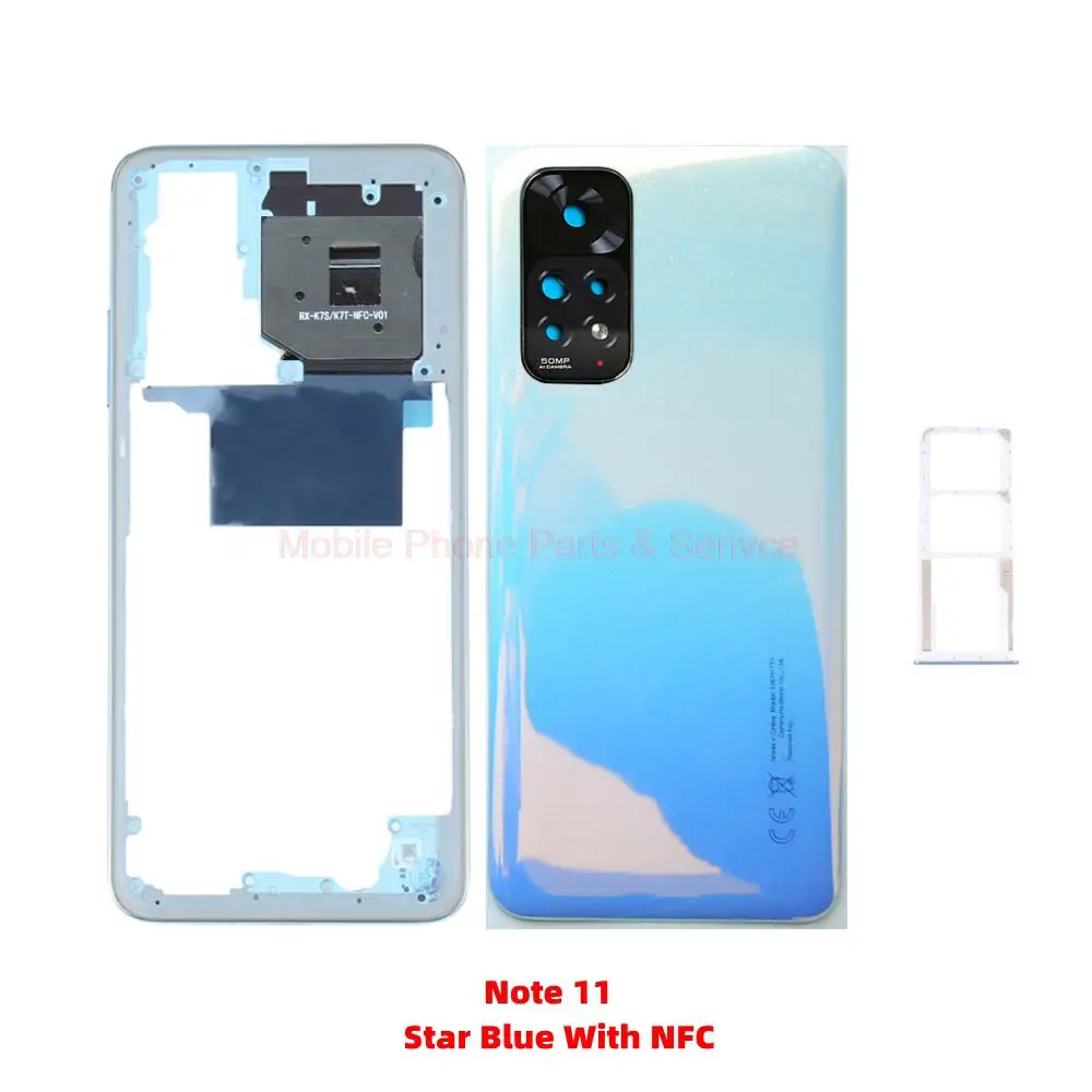 For Xiaomi Redmi Note 11 4G   Full Housing  With NFC Middle frame + Rear Back Battery Cover + Camera Lens + Sim tray