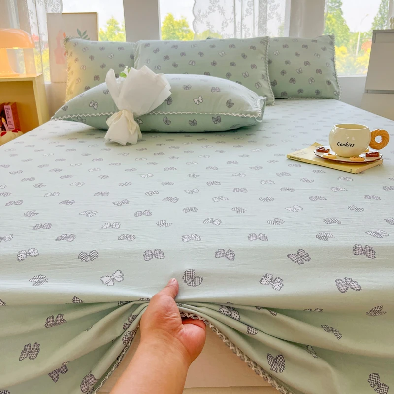 Bonenjoy Queen Size Flat Bed Sheet Butterfly Reactive Printed Bed Cover Skin Friendly Flat Sheet for Double Beds Twin Top Sheets