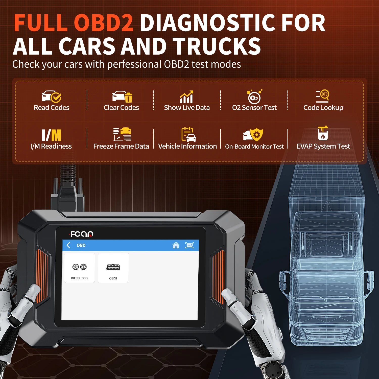 Fcar F802 Heavy Duty Truck Scanner DPF Regeneration All System Diagnostic Scan Tool Diesel OBD2 Scanner for Cummins, Caterpillar