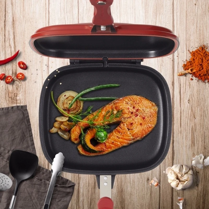 สแควร์สองด้านกระทะ,ห้องครัว Non-Stick Baking Pancake Pan ถาดไข่เจียว, ในร่ม/กลางแจ้ง Camping แซนวิชทนทาน 28 ซม.