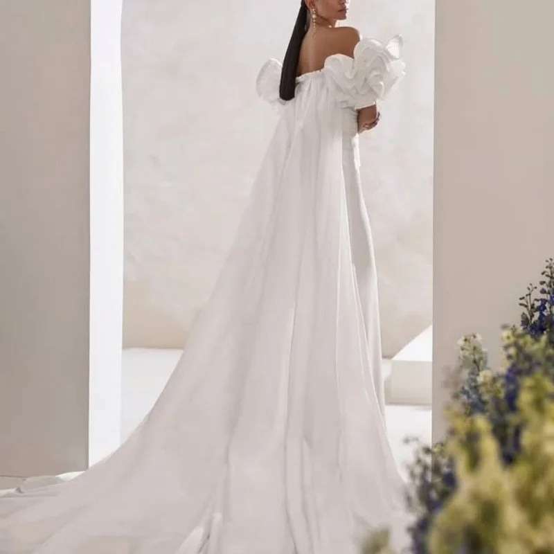 여성을위한 맞춤형 아이보리 화이트 볼 가운 웨딩 드레스 Tull Shiny mesh Pearl Satin 웨딩 드레스Vestidos De Novia