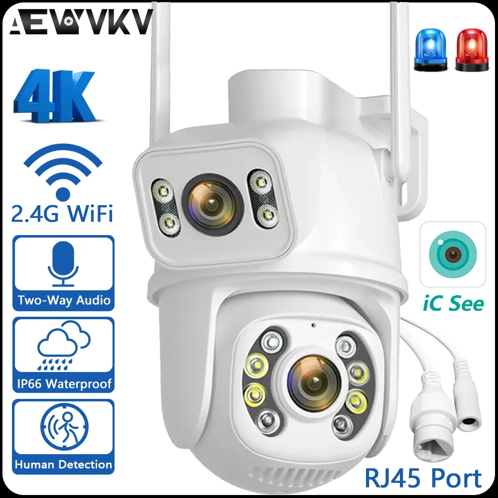 8MP WiFi Camera PTZ Dual Screen AI Auto Tracking Night Vision CCTV Surveillance Camera Outdoor 4K Security IP Camera iCSee App