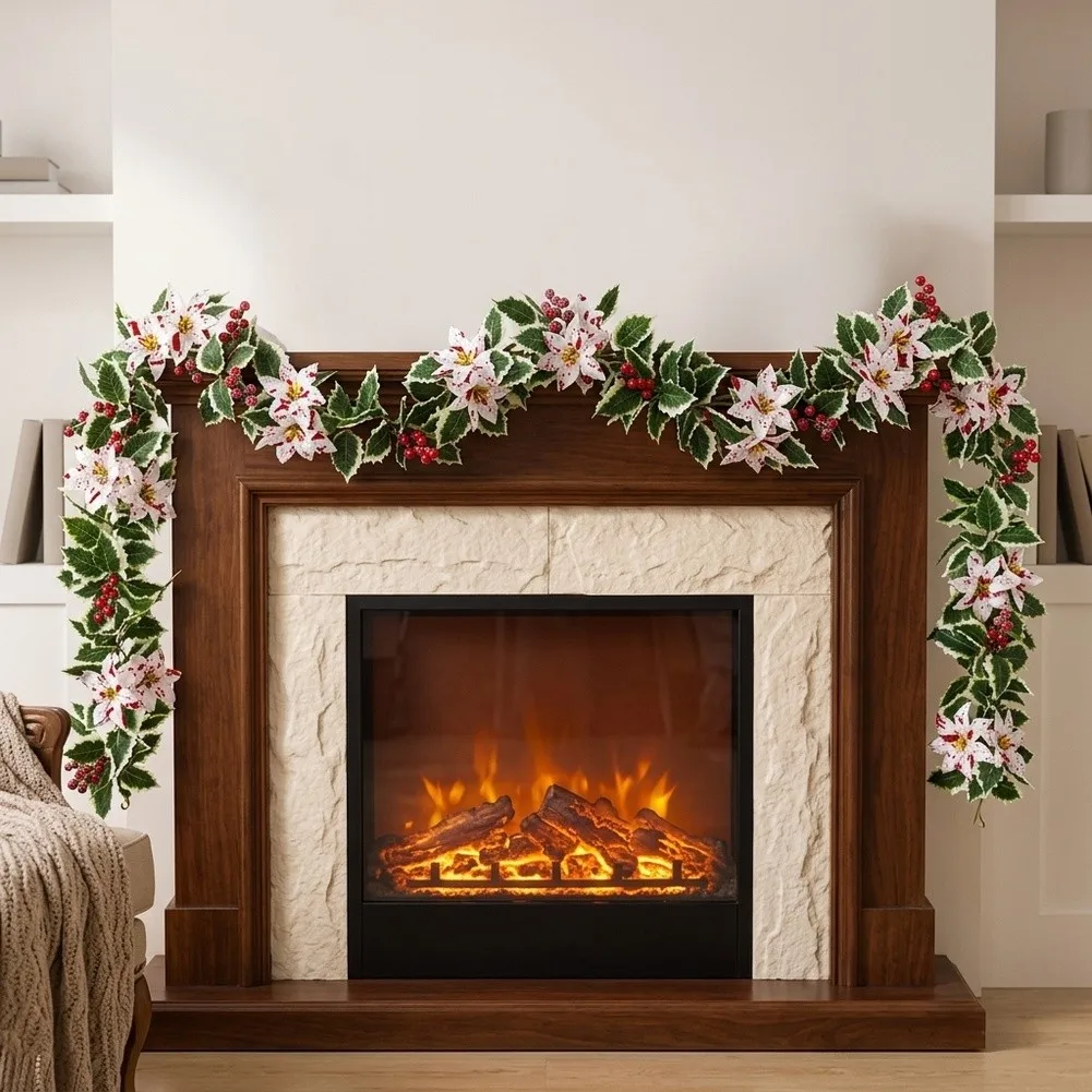 Artificial Christmas Vine 175cm with Red Berries for Seasonal For fireplace Staircase and Dining Table Styling