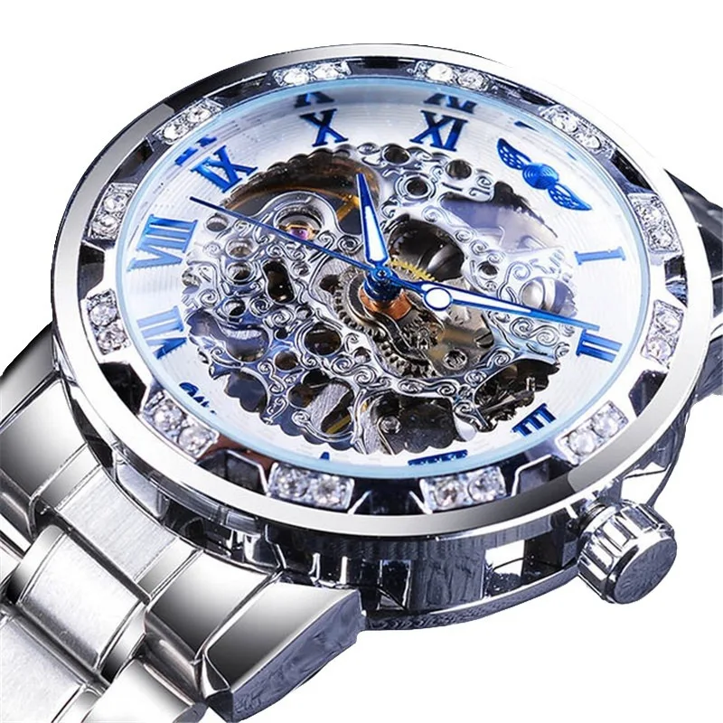 Official brand free shipping Men's Fashion Casual Classic Popular Hollow Rhinestone Manual Mechanical Watch