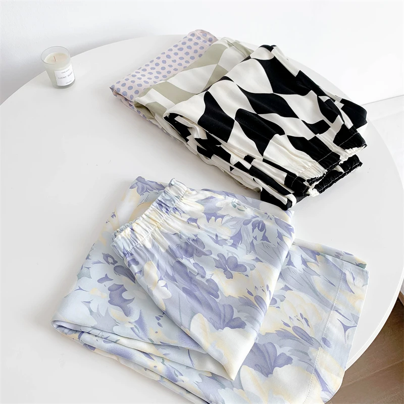 

Универсальные мягкие удобные хлопковые и шелковые брюки, свободные домашние брюки для мужчин и женщин, весенние тонкие клетчатые пижамы с рисунком