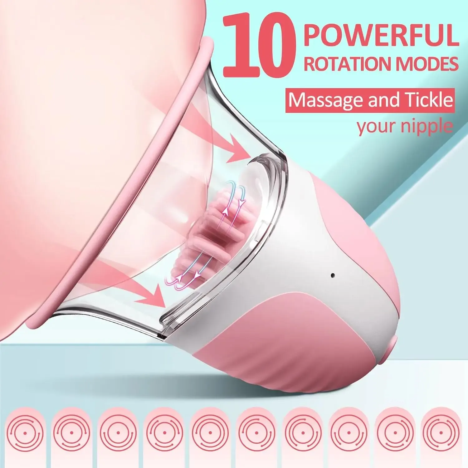 Nipple Toy Clamps, Strong Sucking Stimulator Massager with 10 Vibrator Rotation Modes, Rechargeable Adult Sex Toys for Women Cou