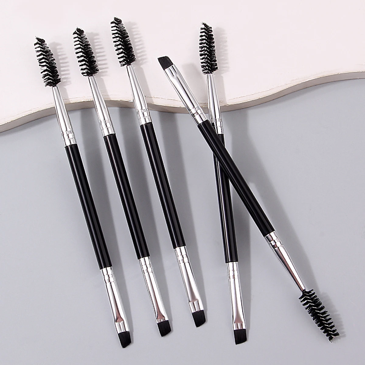 5 uds cepillo suave de doble cabeza para rímel/cepillo delineador de ojos, cepillo flexible para rizar pestañas, cepillo para cejas, cepillo biselado, herramienta para ojos