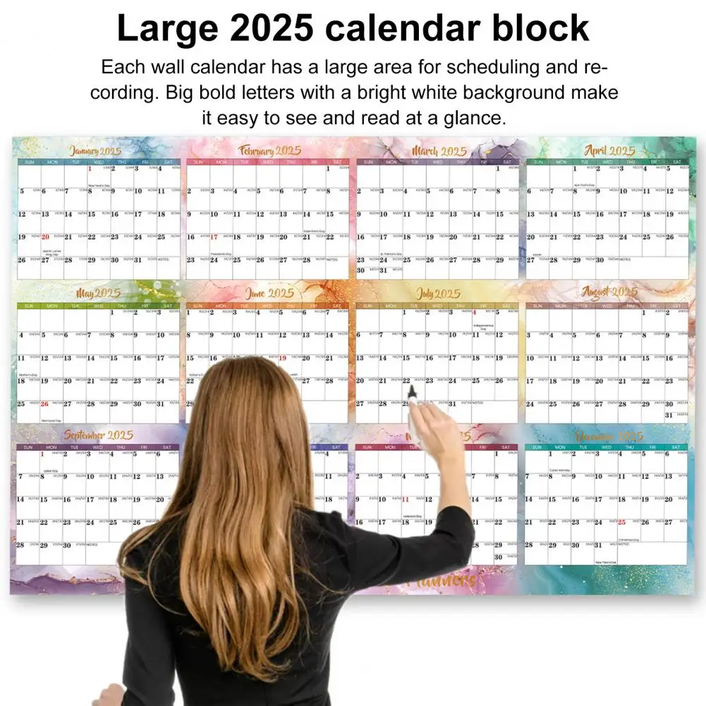 2025 Erasable Calendar Large Wet Dry Erase Laminated Wall Hanging Calendar 12 Month Annual Yearly Planner Reversible Schedule Or