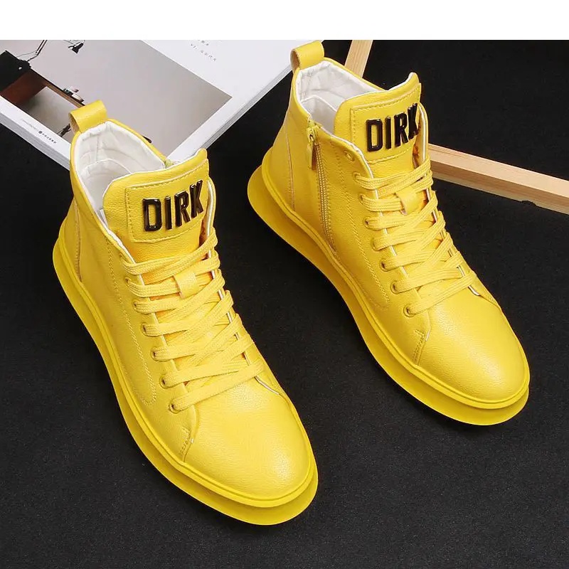 Spring Fashion High-Top Shoes Men\'s Versatile Casual Board Thick Bottom Hidden Heel White Shoes  mens leather shoes