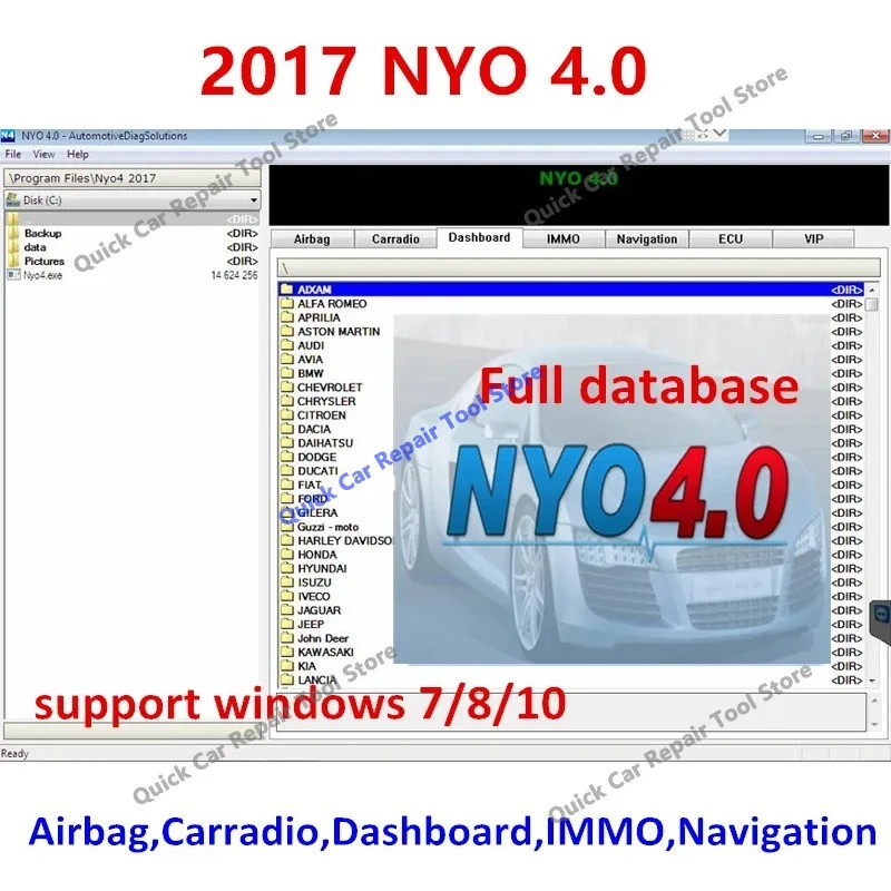 2026 hot newest  Auto Repair Software 2017 NYO 4.0 Full Database Airbag+Carradio+Dashboard+IMMO+Navigation install video guide