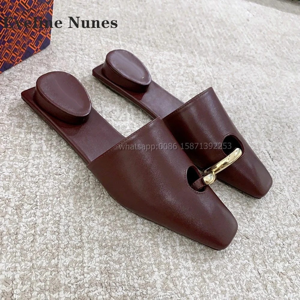 

Metal Decoration Shallow Black Slides Open Toe Height Increasing Slip On Side Air Slingback Slippers Casual Retro Mules 2024 New