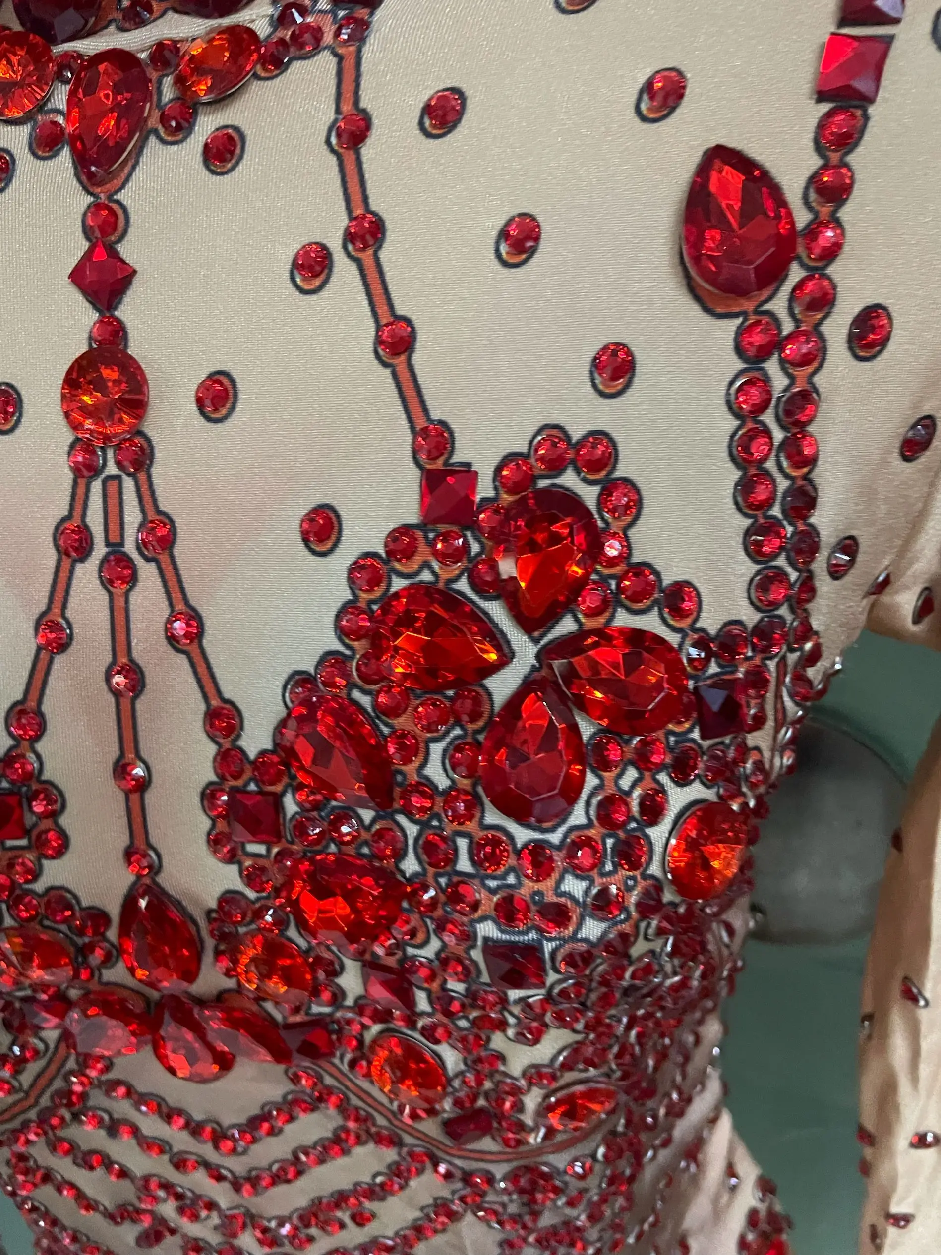

luxury birthday outfit Red crystal jumpsuit sparkly present perfect gifts concert cloth for women