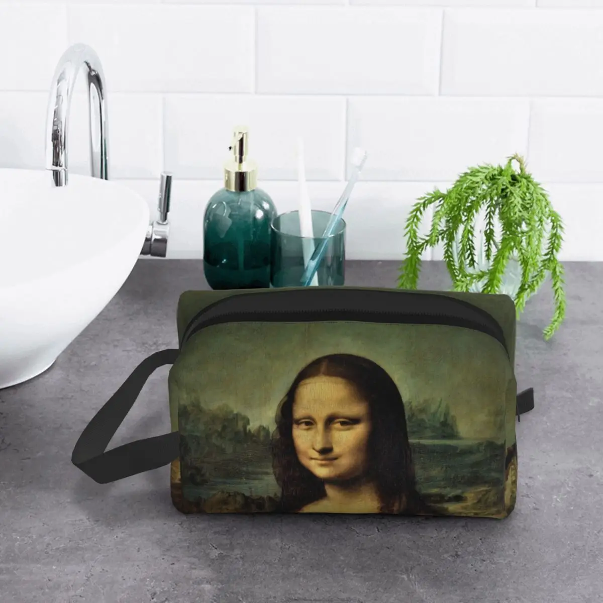 Custom Classic Mona Lisa By Leonardo Da Vinci Toiletry Bag Painting Art Cosmetic Makeup Organizer Lady Storage Dopp Kit Box