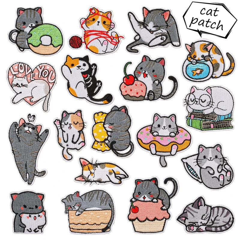 

New Cartoon Cute Cat Embroidery Cloth Sticker Patch DIY Stripe Children's clothing Bags Hat Badges Ironing Sewing Patches