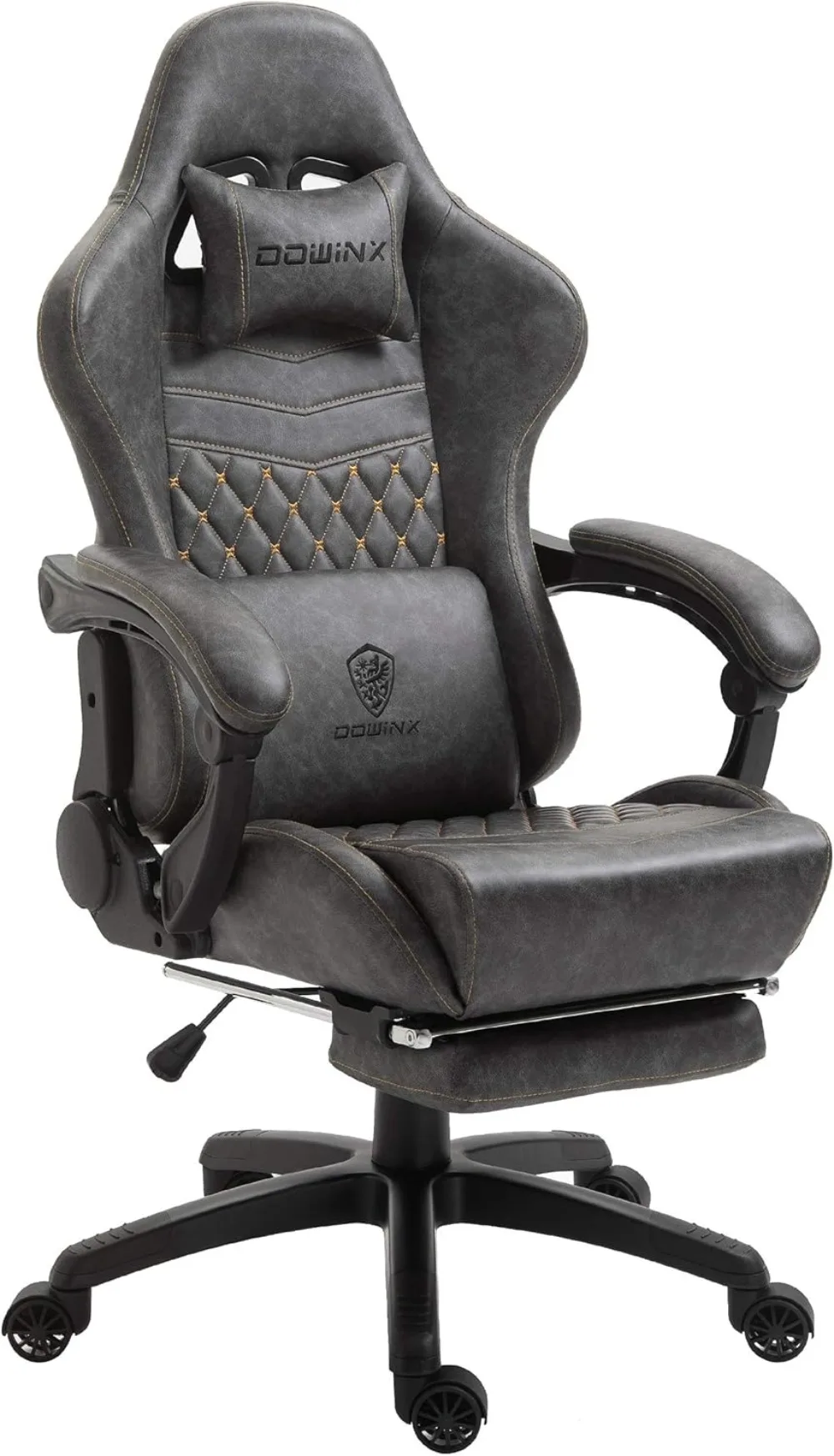 Dowinx Gaming Office, PC with Massage Lumbar Support, Vintage Style PU Leather High Back Adjustable Swivel Task Chair with