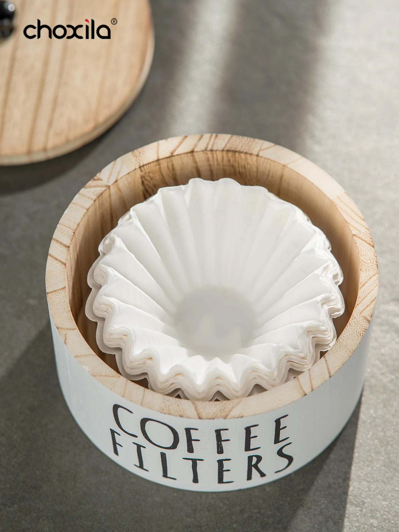 Elegant Wooden Filter Paper Holder – Classic Tabletop Decor for Home Coffee Bar – Practical Cupcake Coffee Filter Paper Storage
