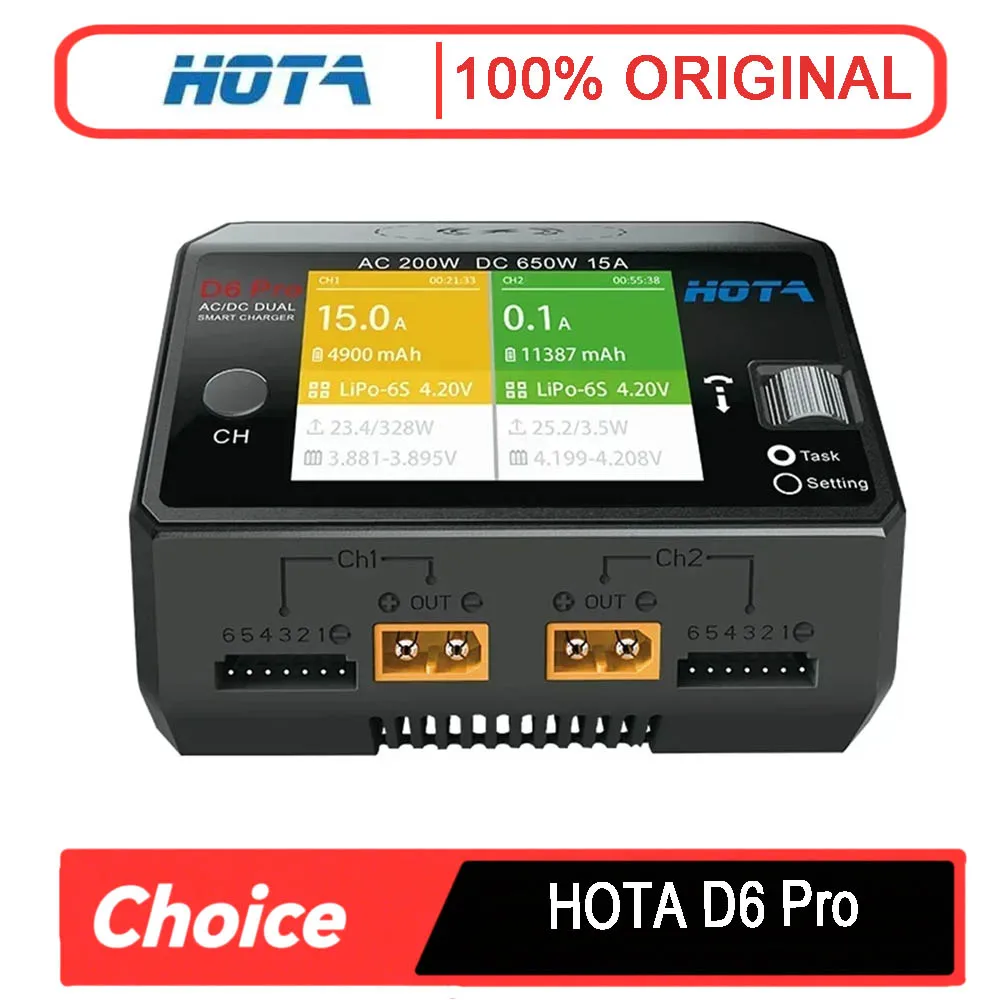 

Зарядное устройство HOTA D6 Pro (беспроводная зарядка) — переменный ток 200 Вт постоянного тока 650 Вт 15 А, D6 DC 2X325 Вт 2X15A, для 1-6S LiPo/LiHV/NiZn/NiCd/NiMH