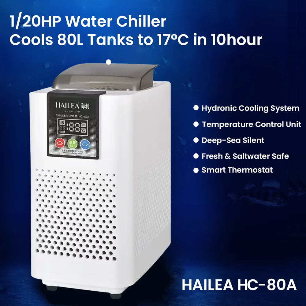 HAILEA HC-80A Smart Aquarium Cooler Ti Evaporator Hydronic Cooling Silent Thermostat Freshwater Saltwater Coral Reef Fish Tank
