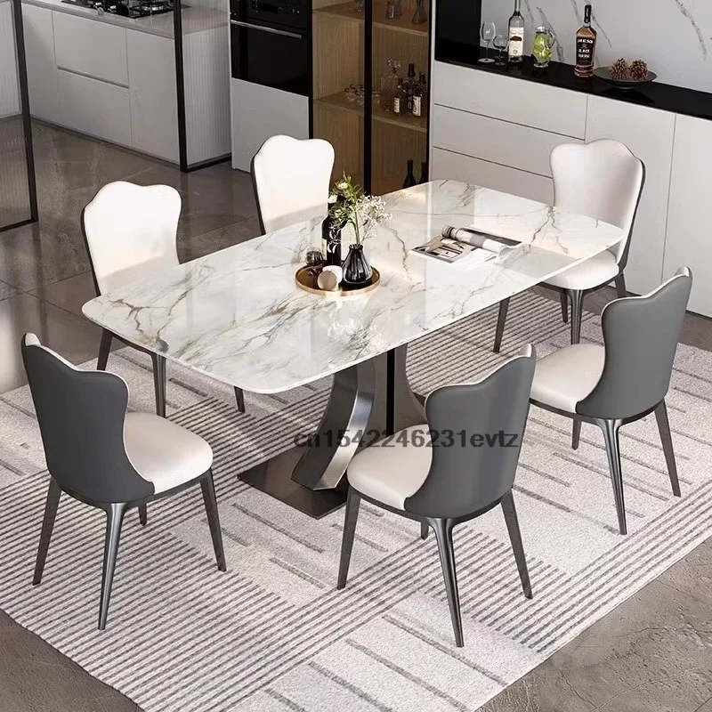 Dining Table Rectangular Minimalist Table Large Apartment Kitchen Furniture Rock Slab Top Dining Living Room Center 6 People