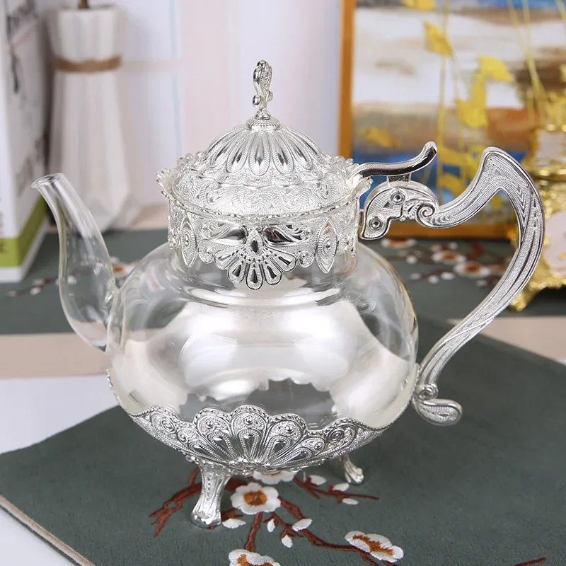 Palace Golden Glass Teapot Kitchen Metal Cold Kettle Coffee Pot European Style Home Decoration Glassware Birthday Wedding Gifts