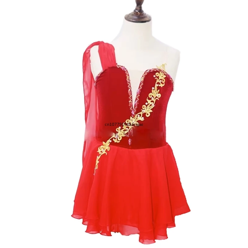 Vestido de Ballet moderno de gasa para niñas, tutú de bailarina roja, disfraz de baile de rendimiento, vestido de princesa para adultos para mujeres