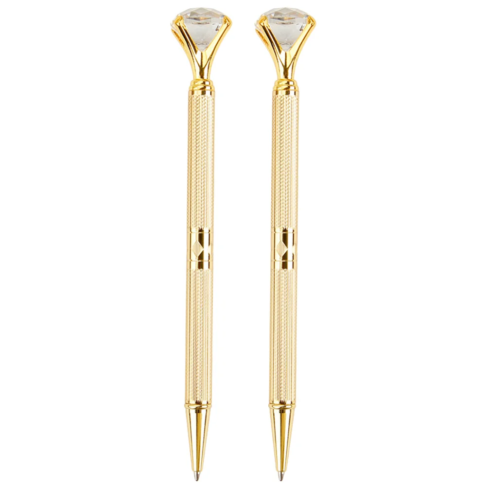 2pcs Carved Diamond Pen Gold Metal Ballpoint Roller Pens Fine Point Smooth Writing For Office School Work Study Gift Pens