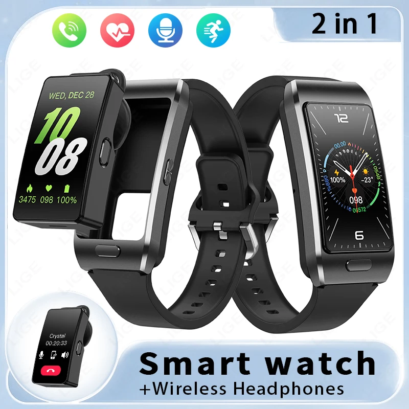 

LIGE Smart Watch 2 In 1 TWS Headset 1.57" Men Women GPS Sports Fitness ECG Heart Rate Watches Bluetooth Call Music Smartwatch
