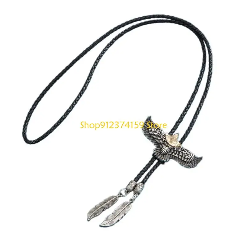 

G5AE Metal Flying Leather Rope Bolo Tie Shirt Collar Necktie Jewelry Necklace