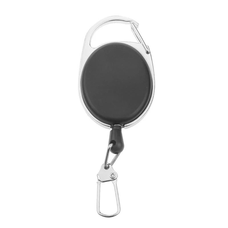 

Hot-3X Heavy Duty Retractable Carabiner Badge Tinker Reels 60Cm Pull Wire With Key Ring Clip Black