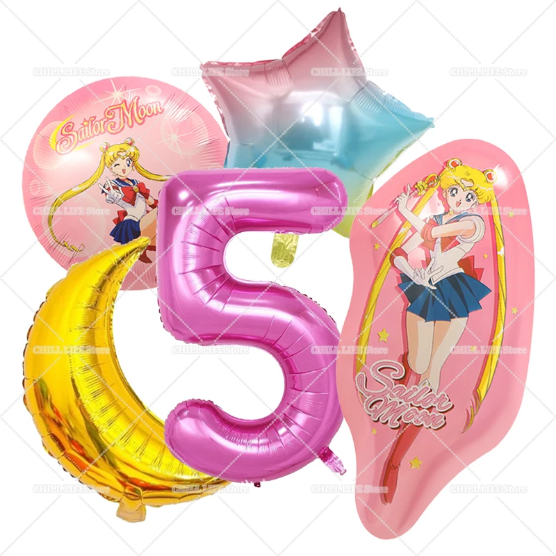 Cute Sailors Moon Girl Birthday Party Decoration Baby Shower Number Balloons Set Cartoon Stars Ballons Kids Party Supplies - view 4