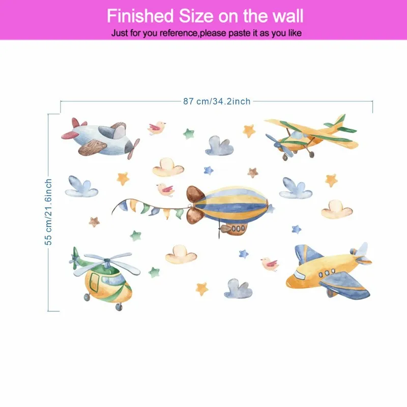 Cartoon Helicopter Aircraft Fighter Jet Wall Stickers For Kids Room Home Decoration Diy Plane Mural Art  Boys Decal Pvc Poster