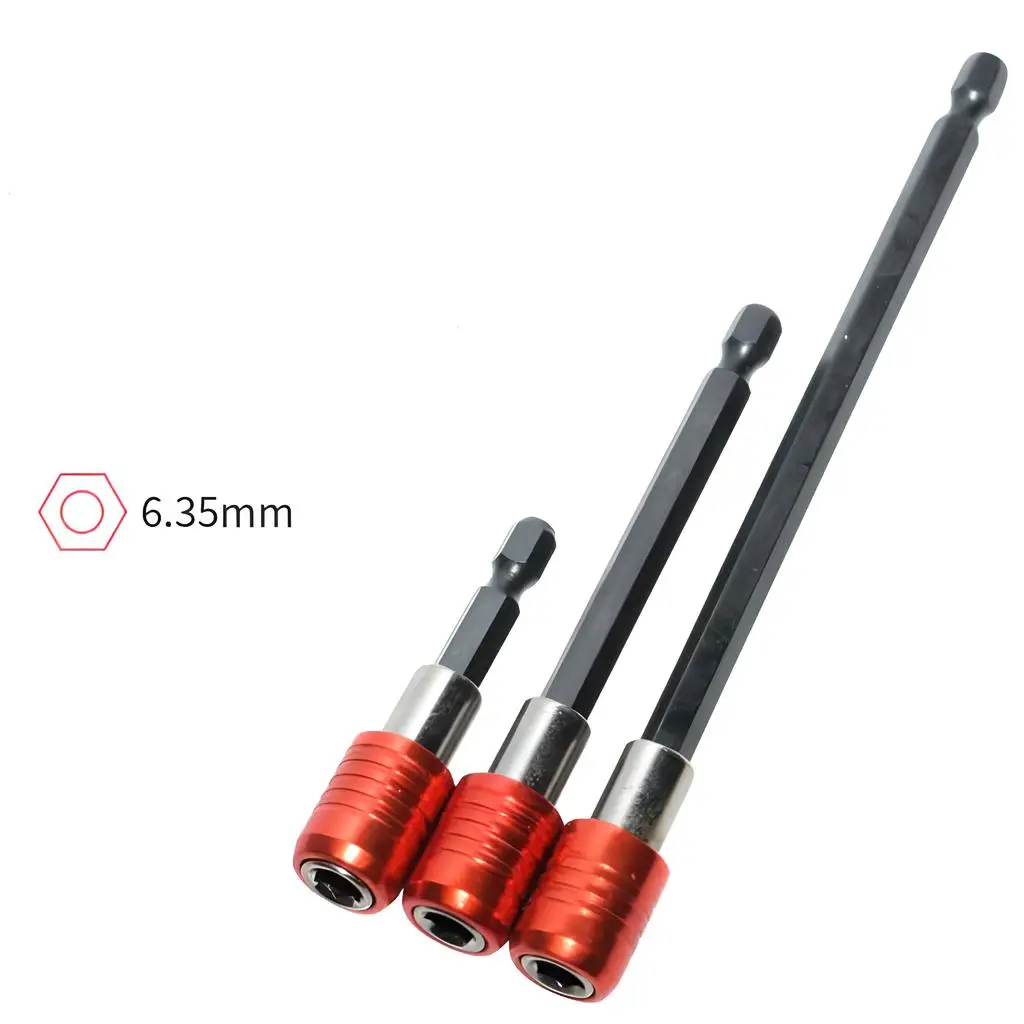 6個入り 1/4インチ 六角軸 クイックリリース マグネット式ドリルビット ドリルビットツールセット 3サイズ レッド ドライバービット エクステンションバー ホルダー