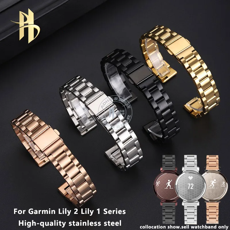For Garmin Lily 2 Lily 1 High quality Stainless steel Watch strap 14mm Concave Metal Women Watch chain Quick release Bracelet