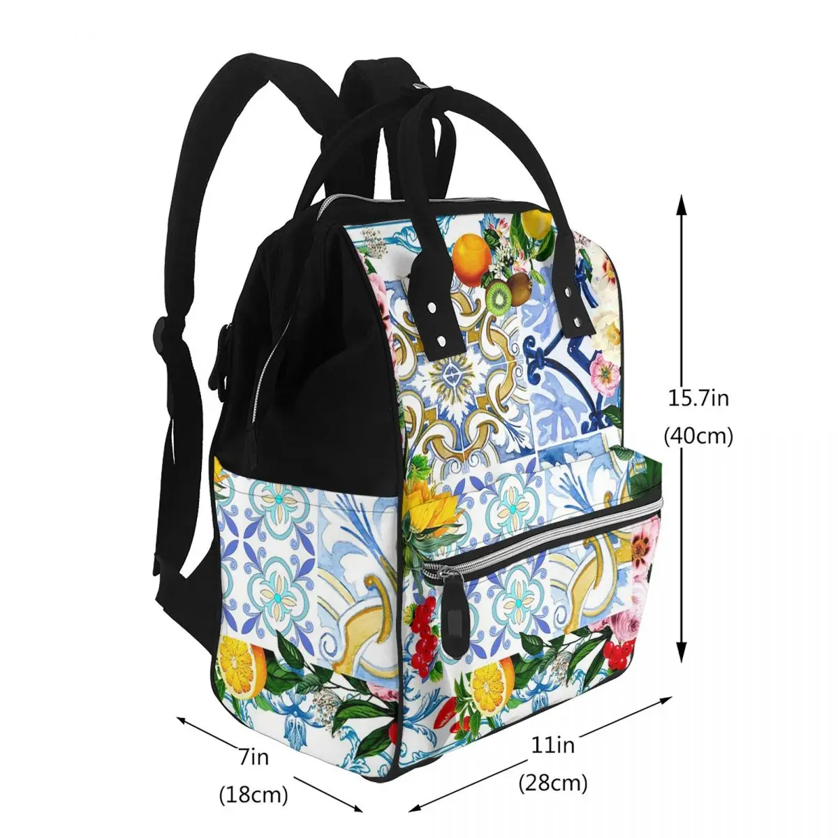Sicilian Tiles,mediterranean,mosaic,lemons Student Backpack School Bag Hiking Travel Daypack for Men Women Bookbag Shoulder Bags
