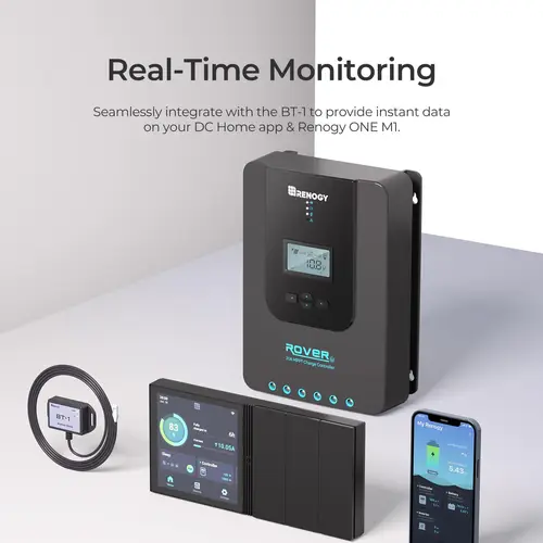 Renogy Rover 자동 DC 입력 MPPT 태양광 충전 컨트롤러, 파라미터 조절식 LCD 디스플레이 태양광 패널 레귤레이터, 20A, 12V, 24V