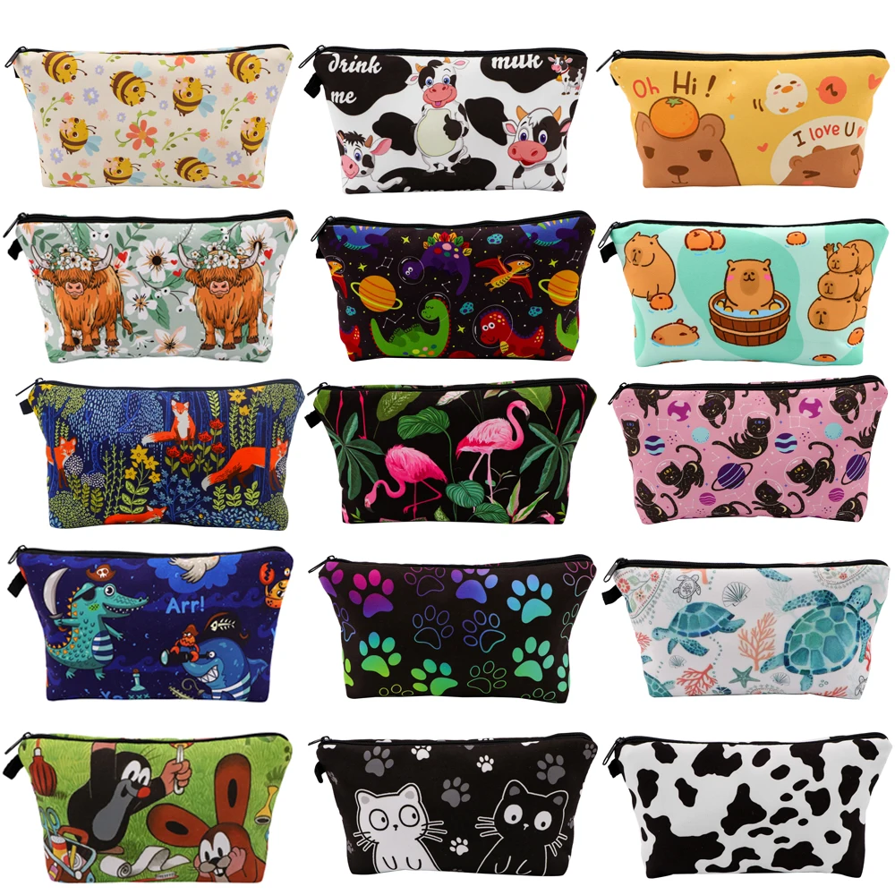 Mole Flamingo Cosmetic Organizer Bag Cartoon Animals Cosmetic Bag Fashion Women Makeup Bag  Multifunction Pencil Case