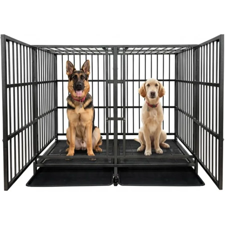 54 بيت قفص للكلاب عالي التحمل غير قابل للتدمير ومقاوم للهروب مع مقسم لـ 2 كلب كبير، قفص كلب عالي القلق مع R #1