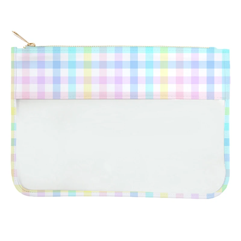 Rainbow Plaid Nylon Clear Makeup Bag Letter Patches Transparent PVC Cosmetic Bag Travel Make Up Birthday Gift Organizer Pouches