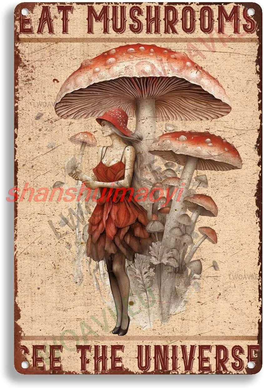 MAI Aluminium-Vintage-Blechschild „Eat Mushrooms See The Universe“ für Cave Bar Pub Club Home Wanddekoration 20,00 x 30,5 cm