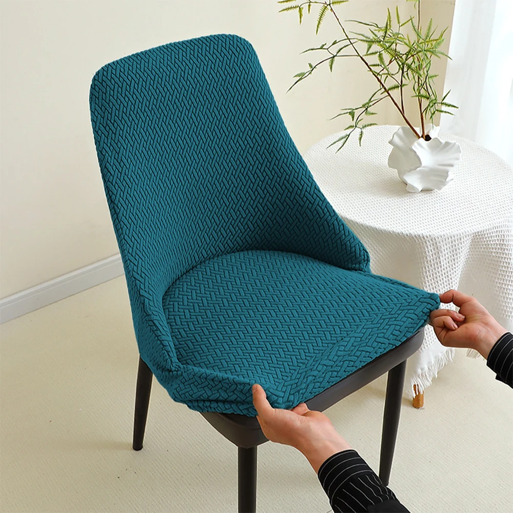 Solid Dining Chair Covers Stretch Curved Small Armchair Covers Jacquard Chair Slipcovers Seat Cover for Home Wedding 1/2/4/6Pcs