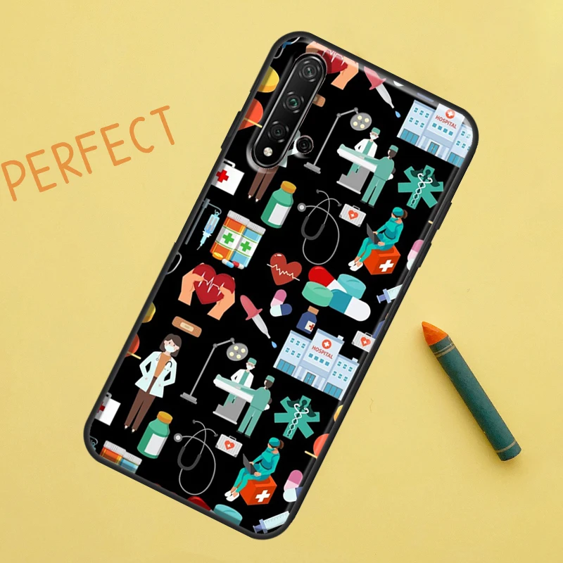 ممرضة الصحة الطبية القلب لهواوي نوفا 8i 12i 11i 12s Y73 Y72 Y61 Y91 Y90 Y70 Y60 9 10 SE P30 P40 Lite P60 Pro Case